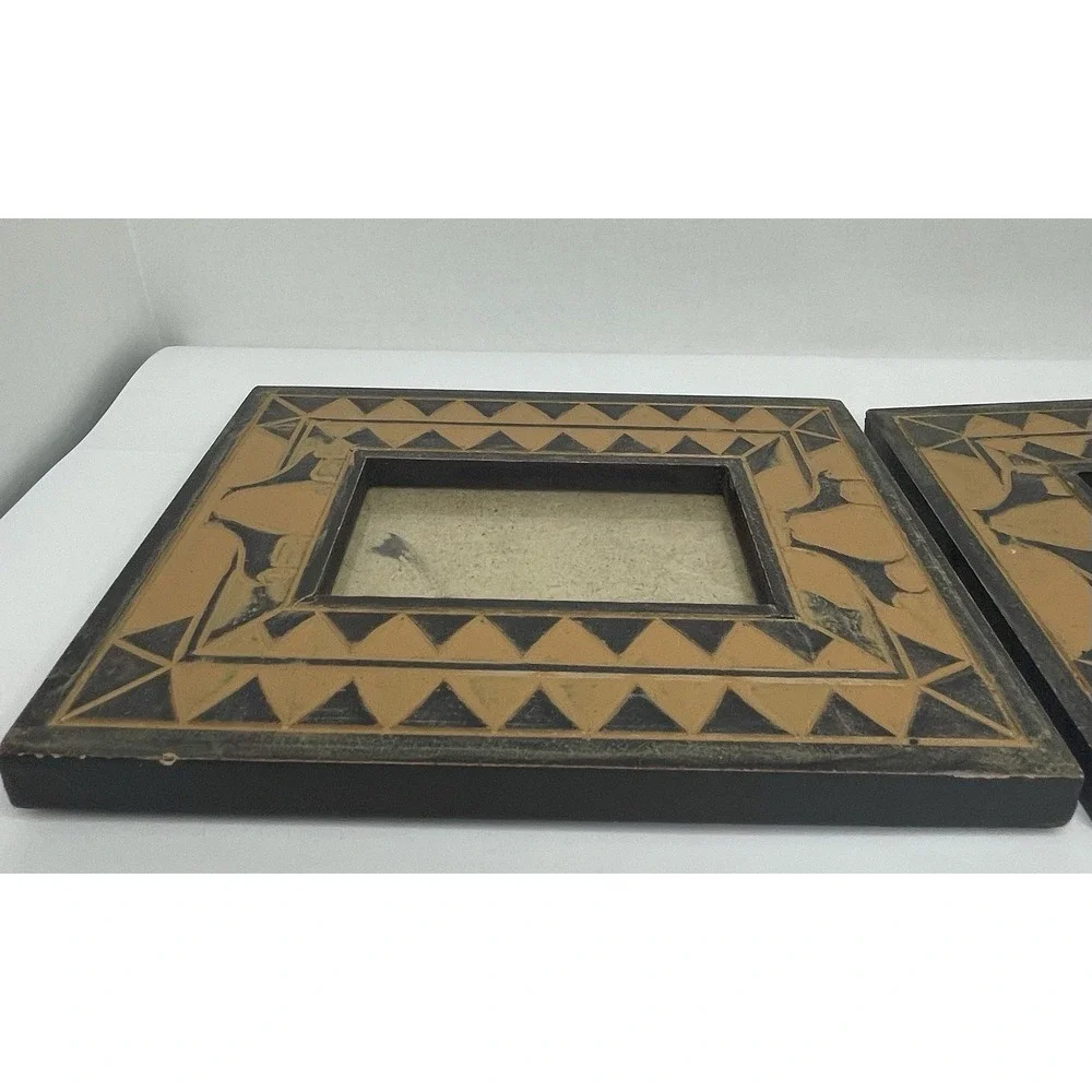 Dezine African Empire Picture Frames Set /2 Carved Hand Painted Giraffes 3
